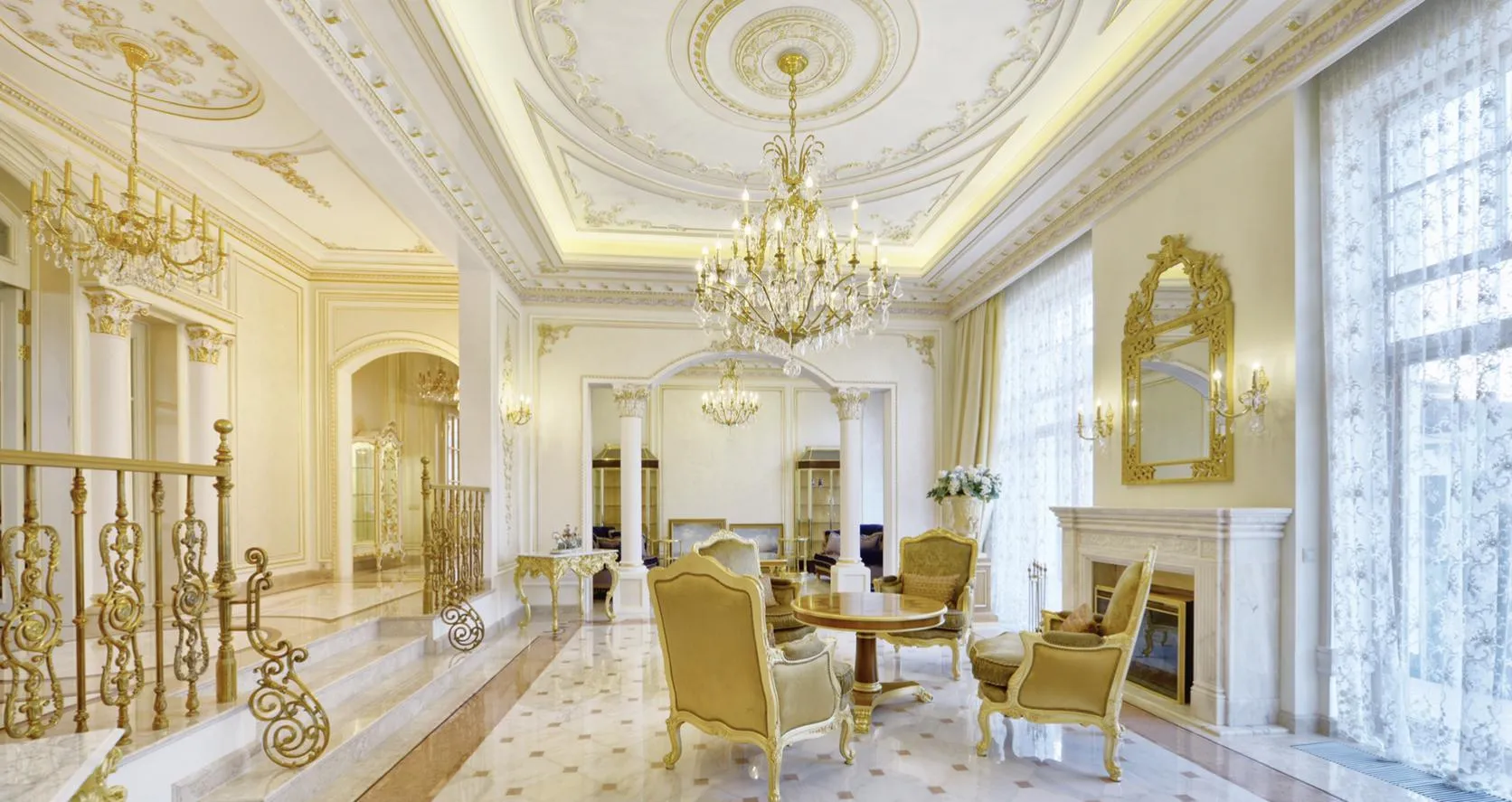 24K Gold Leaf Accents on Plaster Friezes