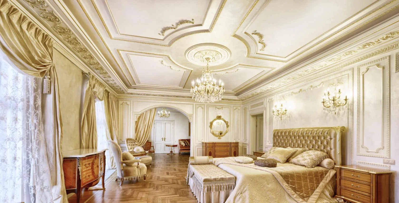 Gold Leaf Accents on Acanthus Crown Moulding